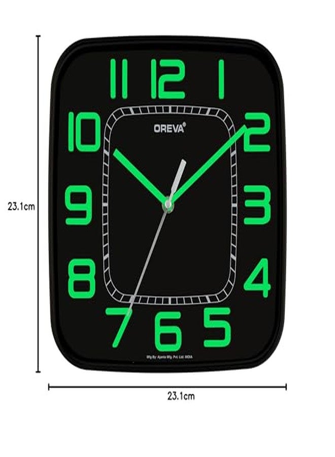 أوريفا ساعة حائط صغيرة مربعة الشكل من البلاستيك بتصميم أنيق من OREVA مع أرقام بارزة (23.1 × 2.3 × 23.1 سم، AQ-5317) (مينا أسود - أخضر) - Image 2
